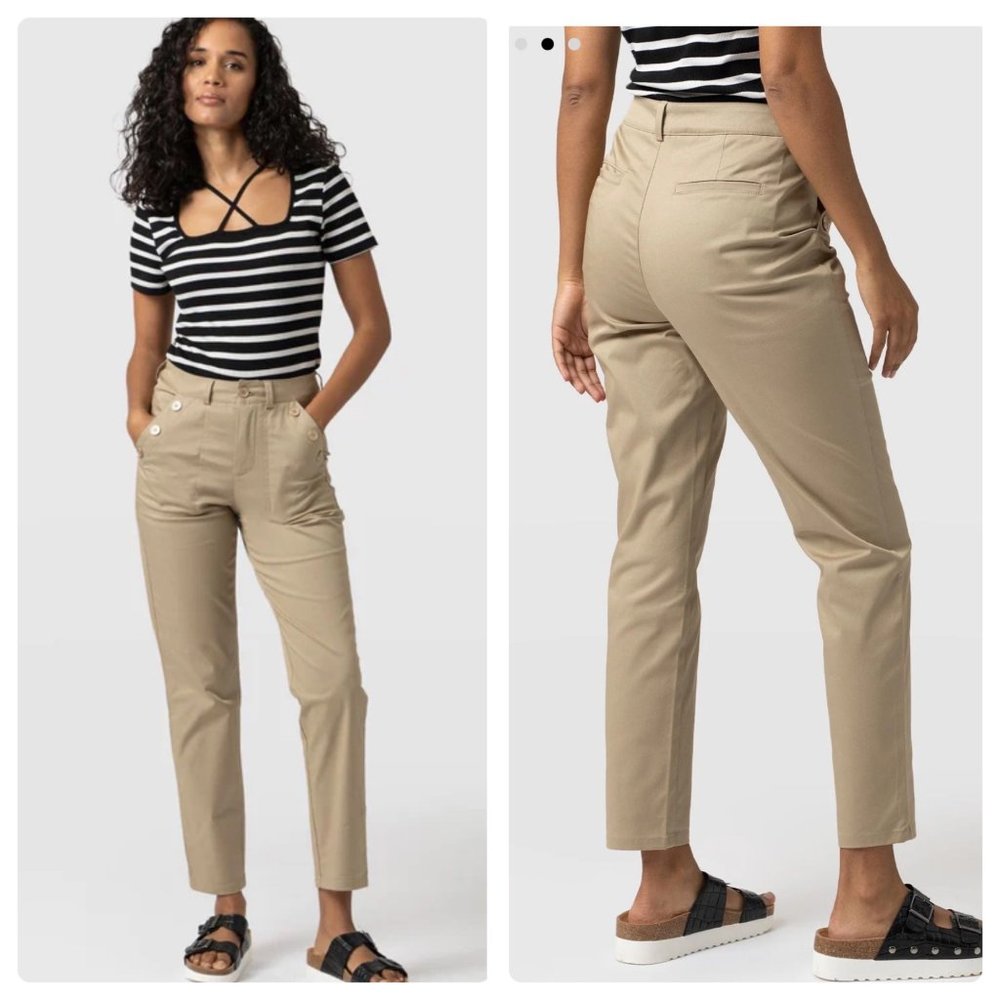 Saint+Sofia Straight Chino Pants Womens 8 beige Mid Rise Classic Organic Cotton
